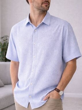 Le 31 Simons 100% Viscose Light Blue Short Sleeve Shirt Men's L Oversized Women